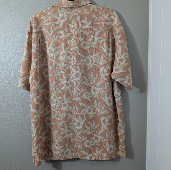 Tommy Bahama Floral Tan Button Down Shirt Silk Shirt - Picture 4 of 5